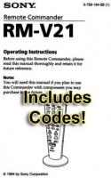Sony RMV21 & CodesOM Universal Remote Control Operating Manual