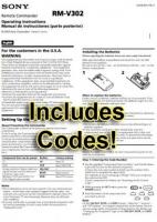 Sony RMV302 & CodesOM Universal Remote Control Operating Manual