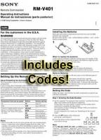 Sony RMV401 & CodesOM Universal Remote Control Operating Manual