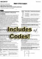 Sony RMV701/801 & CodesOM Universal Remote Control Operating Manual