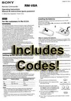 SONY RMV8A & CodesOM Universal Remote Control Operating Manuals SONY RMV8A & CodesOM Universal Remote Control Operating Manuals