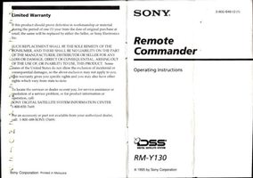 Sony RMY130 Satellite Receiver Operating Manual