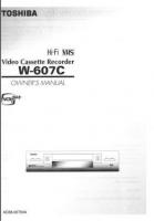 Toshiba W607 W607C VCR Operating Manual