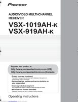 Pioneer VSX1019AHK Audio/Video Receiver Operating Manual