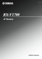 Yamaha RXV1700 Audio/Video Receiver Operating Manual
