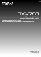 Yamaha RXV793 Audio/Video Receiver Operating Manual