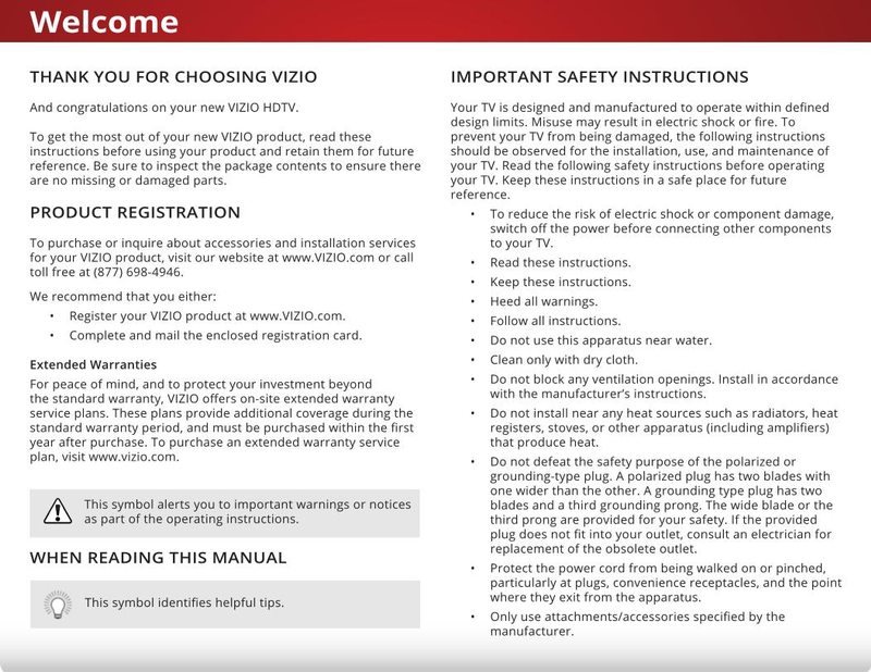 Vizio D24-D1 D28H-D1 D32-D1 TV Operating Manual
