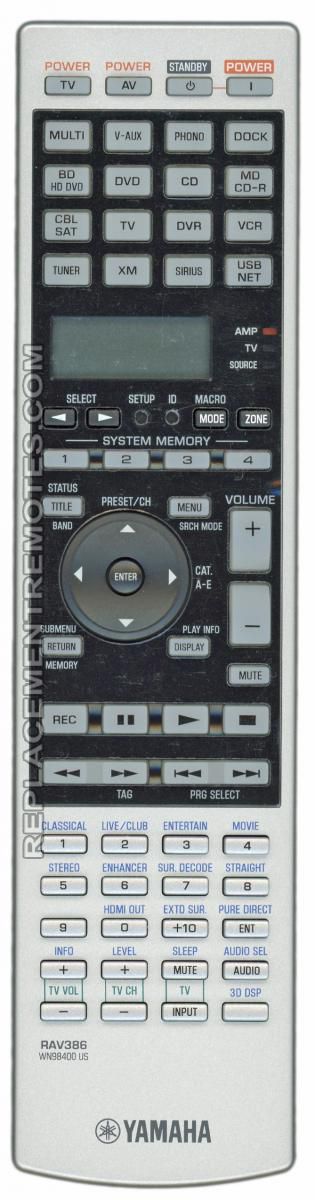 Télécommande De Remplacement Pour Récepteurs AV RX V3900 V3800 Etc. | Compatible RAV386 WN984000